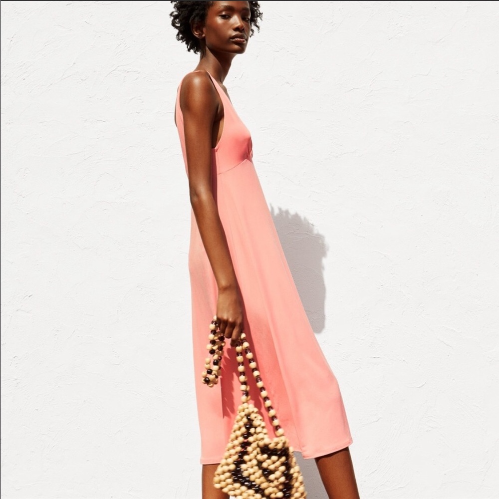 Zara flowy dress medium v neck pale pink NWT